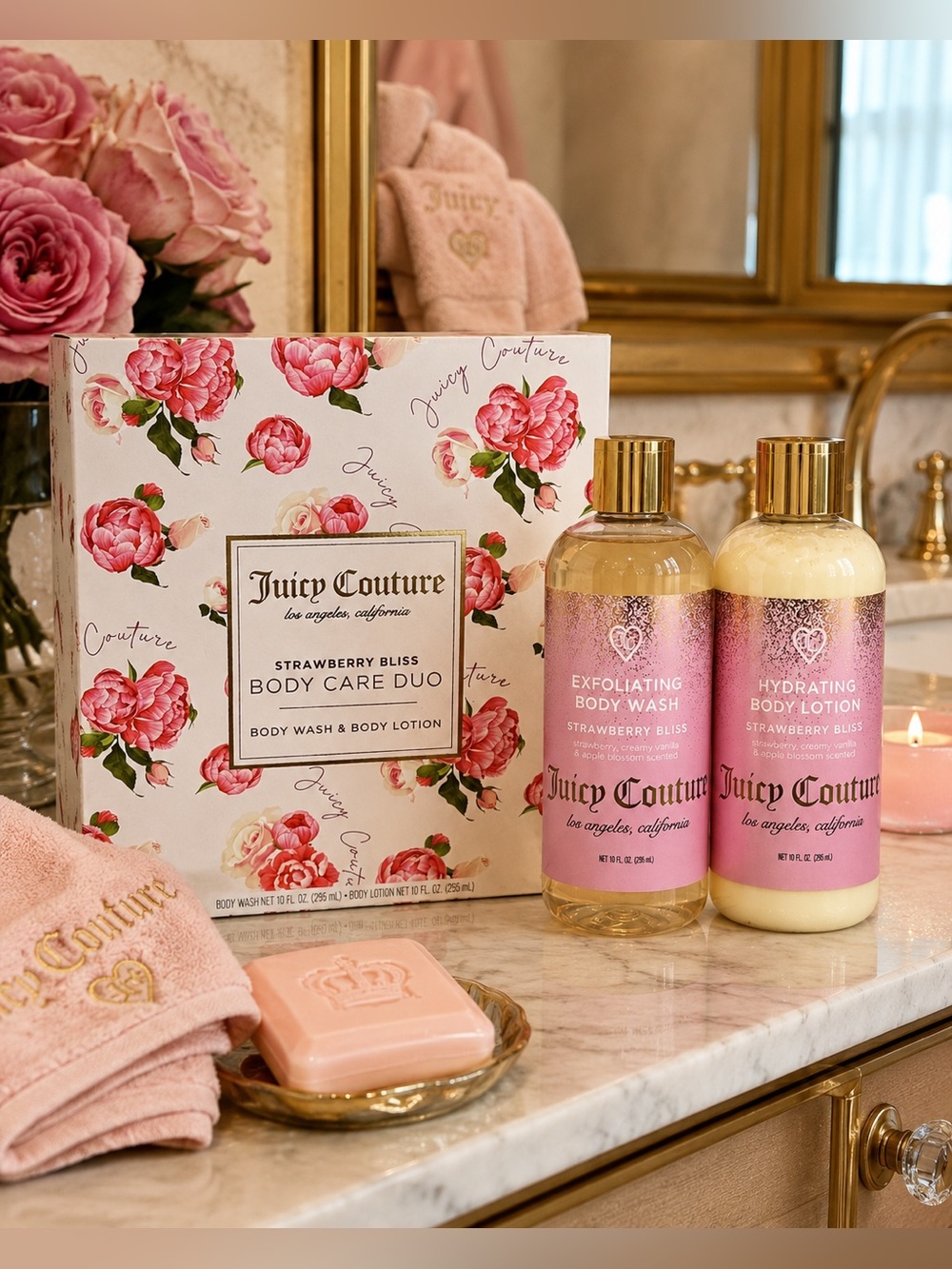 Juicy Couture Strawberry Bliss Pink & Gold Body Wash + Lotion Duo